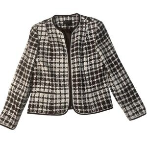 PT Collection Women's Blazer Size 10 Checkered Design Brown and White 100% Silk